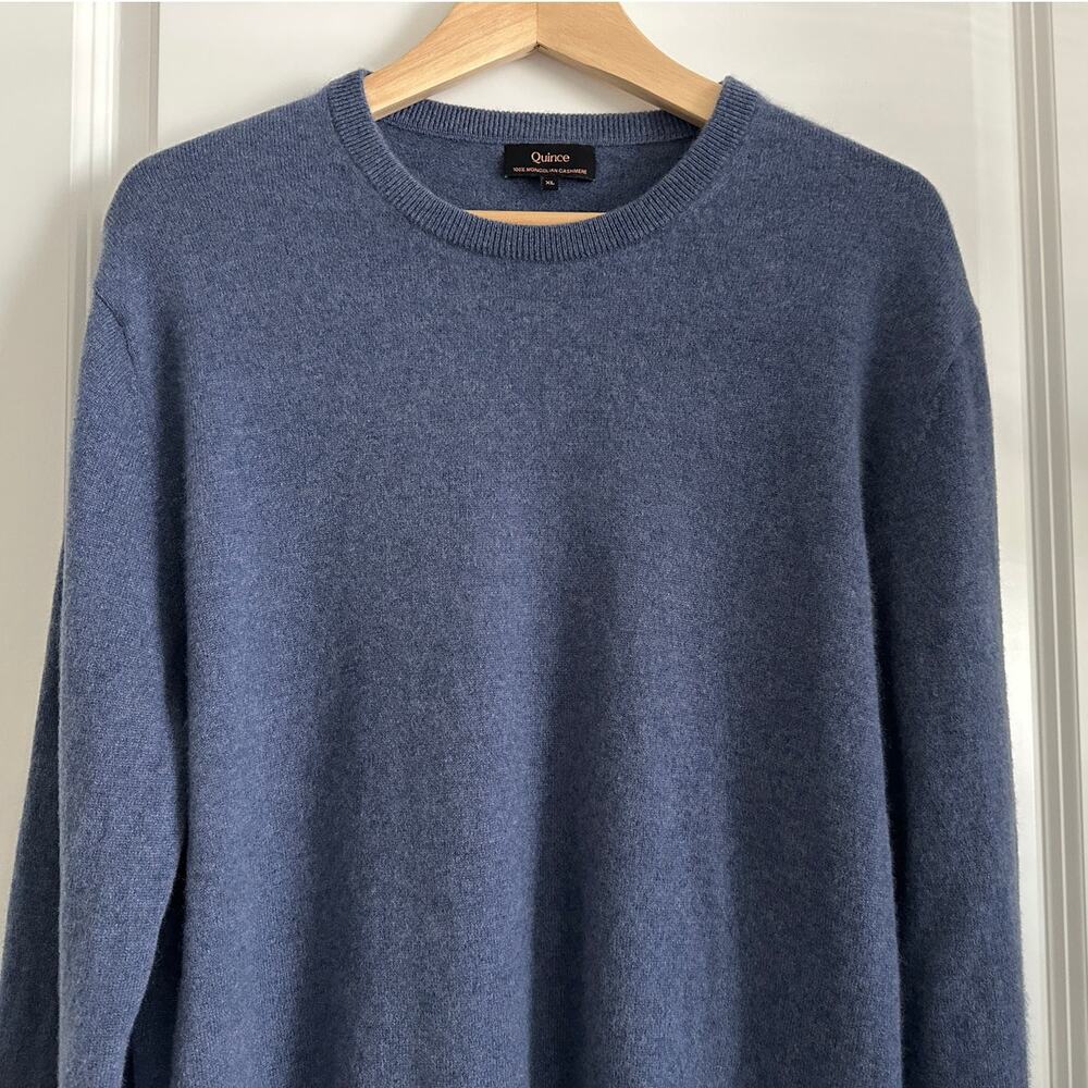 Quince Men’s XL 100% Mongolian Cashmere Crewneck Sweater Heather Storm Blue